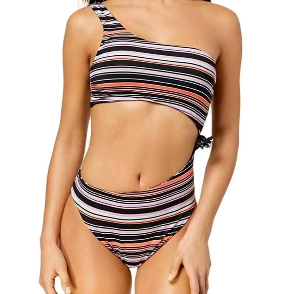 Bar III Reversible One-Shoulder Cutout 1-Piece Swimsuit, Size L, floral - Picture 3 of 4